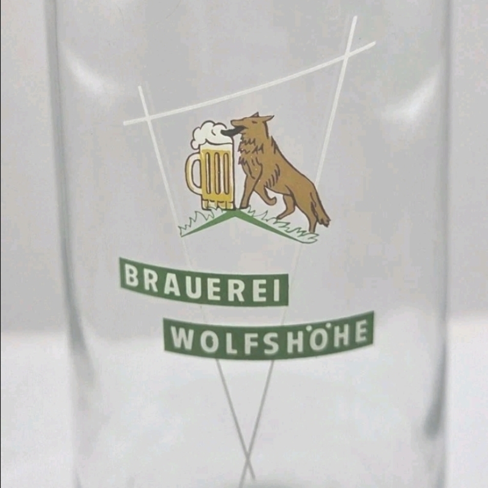 1970s Vintage German Beer Glass, Featuring the logo/name of "Brauerei Wolfshöhe"